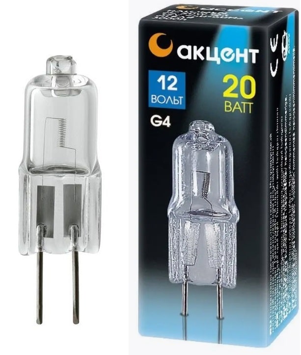 Лампа галогенная АКЦЕНТ JC 12В  20W G4