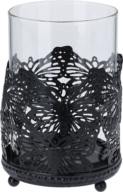 Подсвечник из металла со стеклянной колбой, 8х12 см, черный, Koopman AAE330620