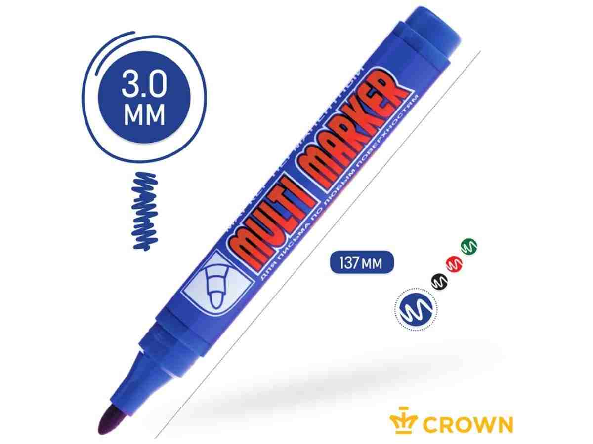 Маркер промышленный перманентный фетровый 3.0 мм синий CROWN MULTI MARKER CPM-800blue