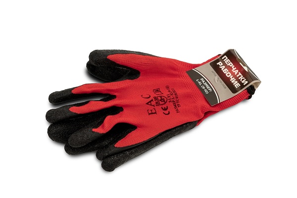 Перчатки синтетические красные, черный облив, L-XL, ПР-Л308