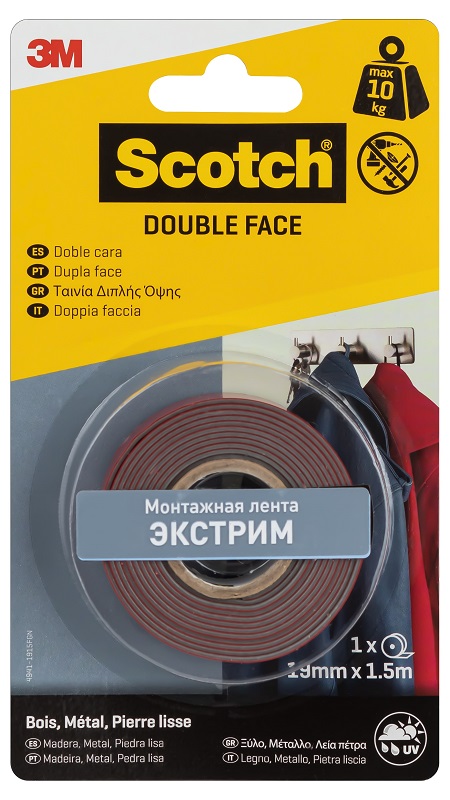 Лента двусторонняя монтажная Scotch Экстрим 19ммх1.5м (4941-1915) 3М