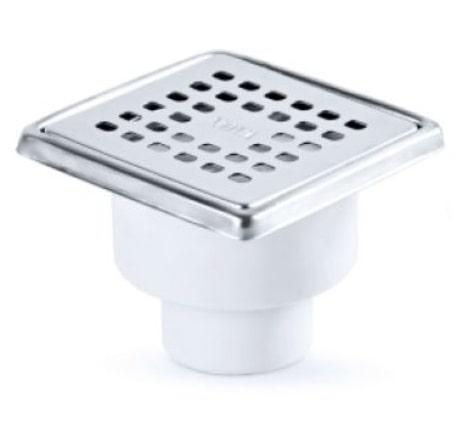 Сливной трап вертикальный D50 с рамкой, с сухим затвором, решетка нерж. 100х100мм (5067) NOVA