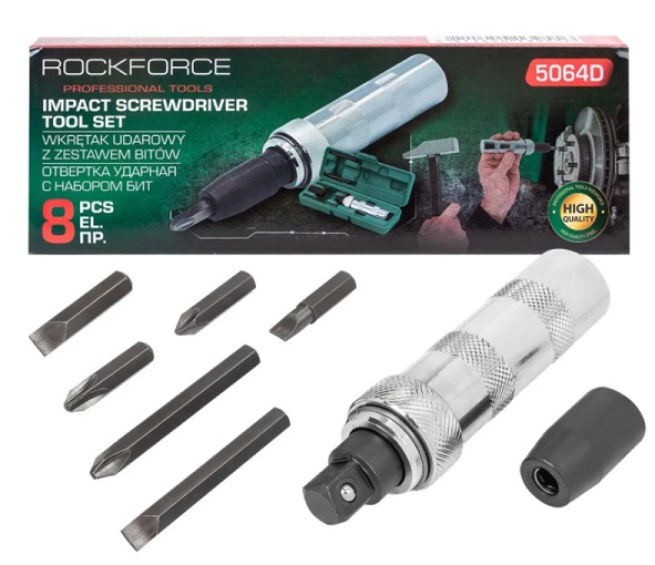 Отвертка ударная с набором бит, 8 пр. RockForce RF-5064D