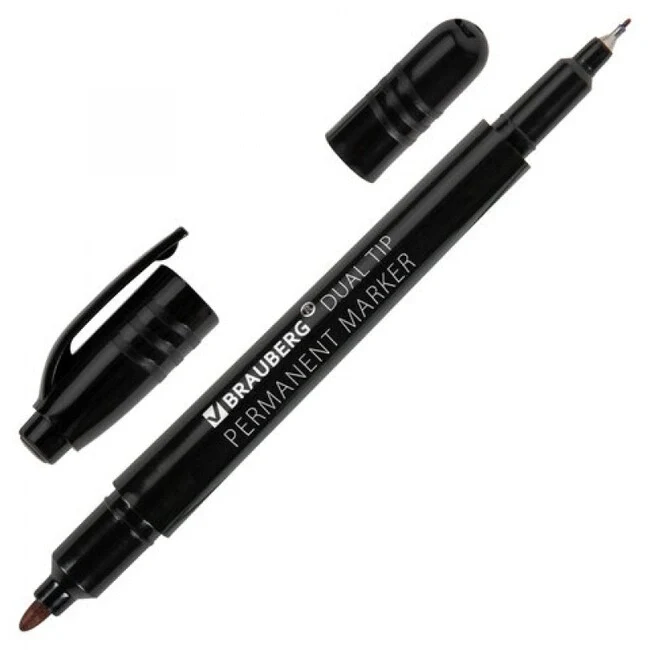 Маркер перманентный двухсторонний Brauberg Dual Tip черный 1/0.7мм