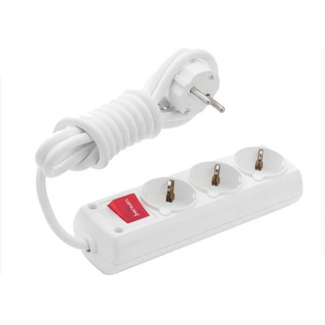 Удлинитель 3 розетки 3 м белый с заземлением и выключателем Borsan BR-1563-315