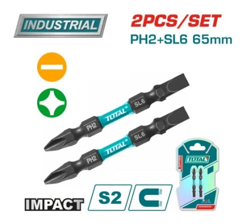 Бита ударная PH2 + SL6 65 мм (2 шт), TOTAL TACIM72HL665