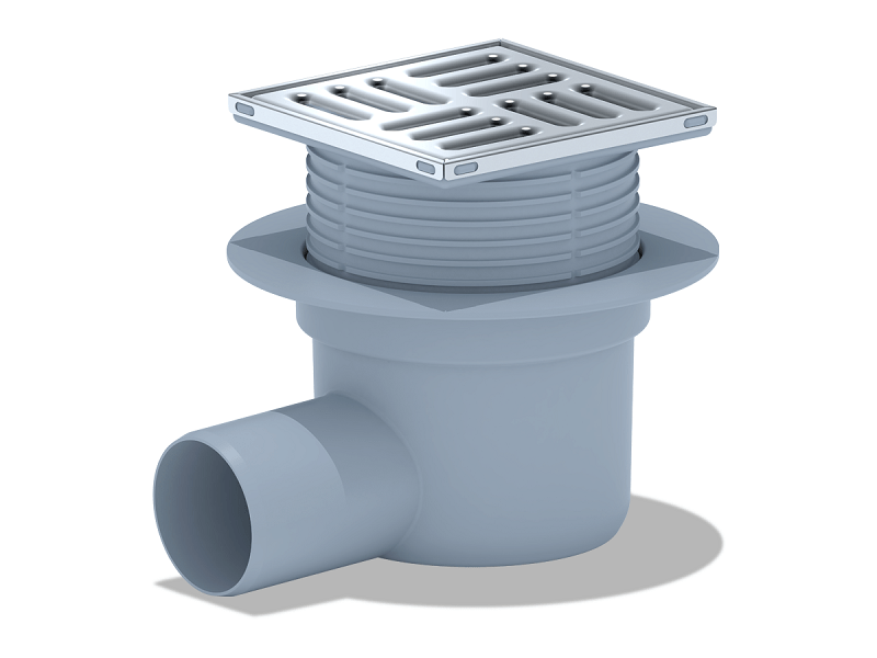 Трап горизонтальный регулируемый D50 с гидрозатвором, решетка нержавейка, 100х100мм (TA5602) Ани Пласт