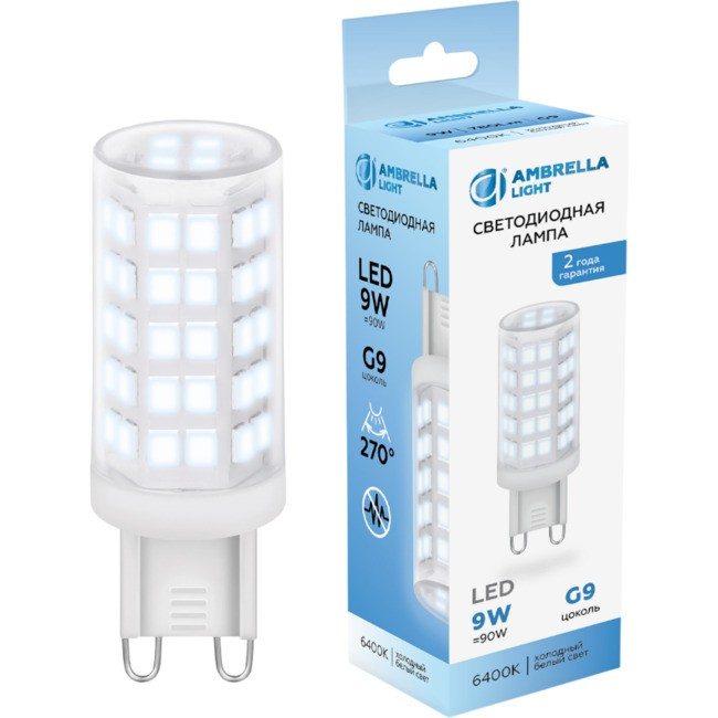 Лампа светодиодная G9 9W 6400K 780Lm Ambrella Light 100906