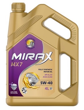 Масло моторное синтетическое Mirax MX7 SAE 5W40 API SL/CF, ACEA  A3/B4, 4 л