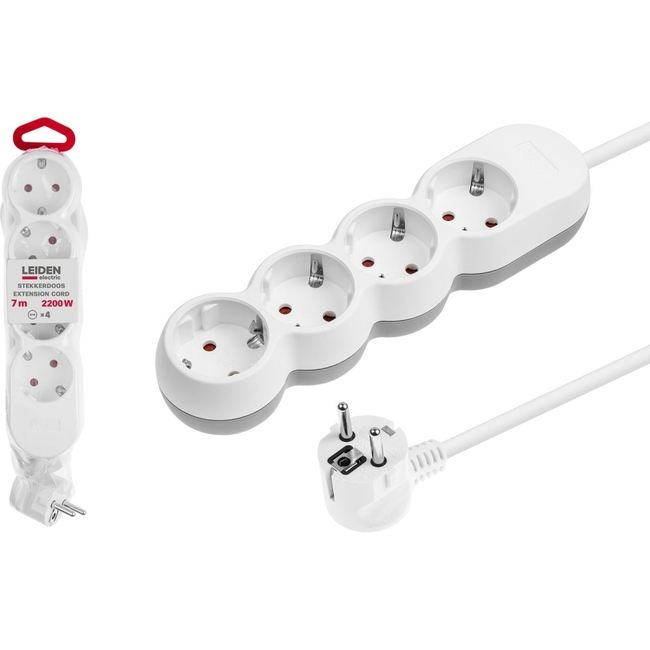 Удлинитель 4 розетки 7 м белый с заземлением LEIDEN ELECTRIC 805028