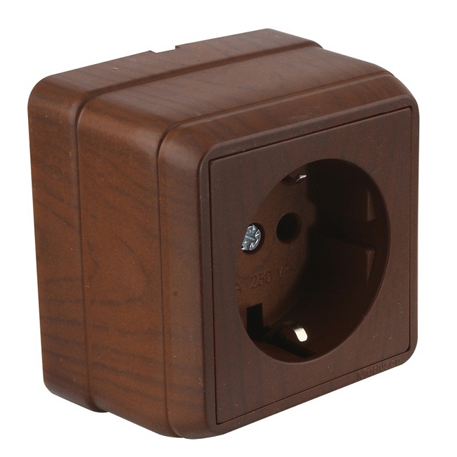 Розетка наружная c заземлением Bron орех, MUTLUSAN 2160 100 0257