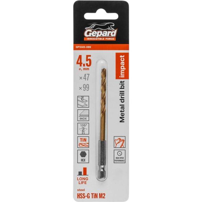 Сверло по металлу HSS-G-TiN 4.5 мм DIN 338 GEPARD GP1045-099
