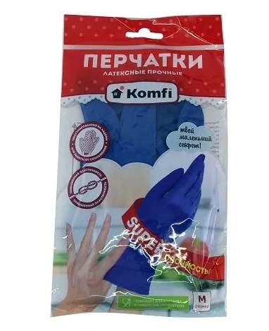 Перчатки латексные хозяйственные прочные, размер M, Komfi HB004G