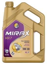 Масло моторное синтетическое Mirax MX7 SAE 5W30 API SL/CF, ACEA  A3/B4, 4 л