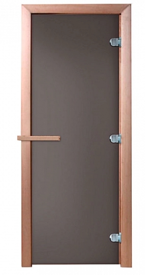 Дверь стеклянная для бани и сауны Затмение 190х70, стекло 8мм, 3 петли, DoorWood графит матовый, коробка листва