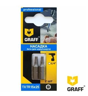 Бита-звездочка с отверстием TXTR15x25 мм для шуруповерта (насадка) GRAFF 2 шт в блистере
