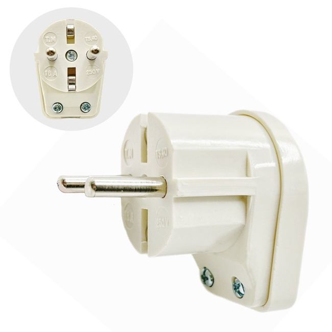 Вилка угловая с заземлением белая FAR F10