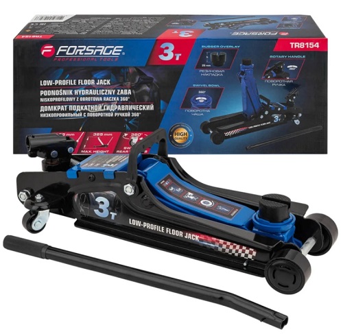 Домкрат гидравлический подкатной низкопрофильный, 3 т, h подъема 85-385 мм, Forsage F-TR8154