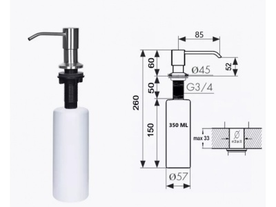 Мойка кухонная  WS-35044D сатин, с сифоном, коландером и дозатором, Wisent