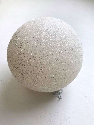 Шар ёлочный парча 8см белый с серебром GreenTerra ВН38