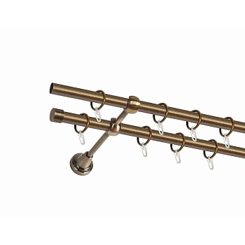 Карниз двухрядный, гладкая труба 16 мм L1,6м, золото антик