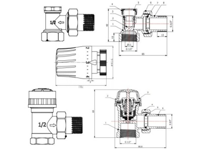 Комплект кранов угловой 1/2" для радиатора с термоголовкой, AV Engineering AVE144112