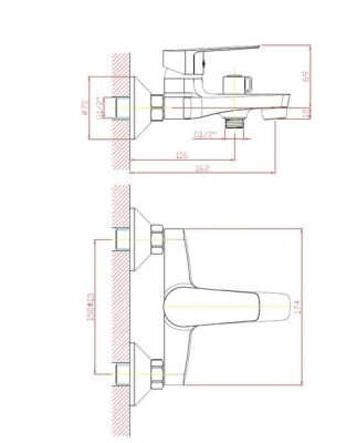 Смеситель для ванны и душа Iris IR 54 VODA