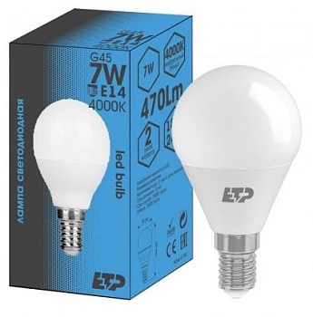 Лампа светодиодная G45 7W E14 4000K ETP