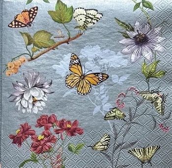 Салфетки бумажные Танец бабочек с цветами 33x33 см 20 шт 
