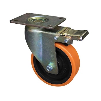 Колесо большегрузное полиуретановое поворотное с тормозом RONEL серия RN01 CPU, Инолта