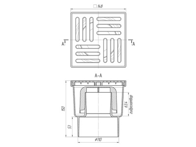 Трап вертикальный D110 с гидрозатвором, решётка из пластика, 150х150мм, Ани Пласт TA1210
