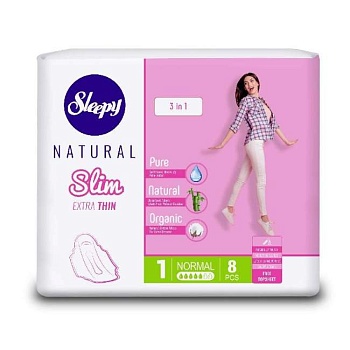 Прокладки женские гигиенические супертонкий Sleepy Natural SLIM 8 шт
