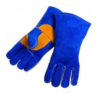 Перчатки спилковые длина 35 см р.14, синие 651050