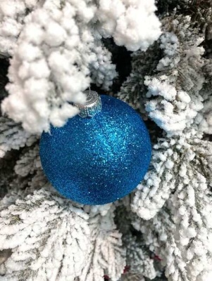 Шар ёлочный парча 8см синий GreenTerra В16