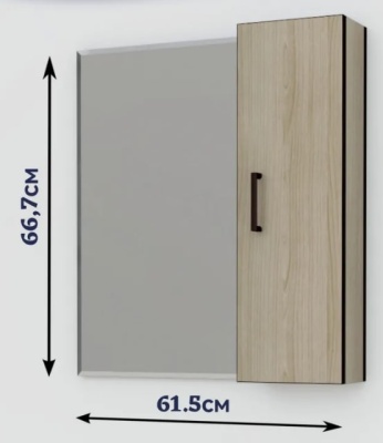 Шкаф навесной зеркальный Сантана 62 (ясень шимо) универсальный Kaksa-A