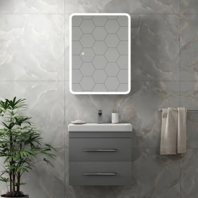 Шкаф навесной зеркальный Континент Emotion LED 60x80 (подсветка, сенсор, диммер, подогрев)