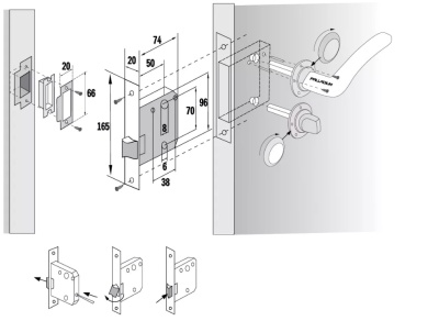 Замок межкомнатный 170 PB Palladium