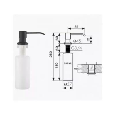 Мойка кухонная WGS35050BD графит декор Wisent (сифон W02-114B, дозатор WW405B, коландер W302644B)