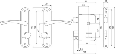 Замок врезной ЗВ9.2-01 медь Омега