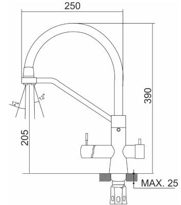 Смеситель для кухни D35 SUS127BL-016F-015 с подключением к фильтру РМС
