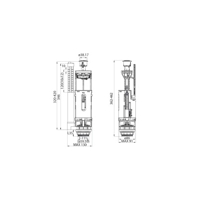 Арматура смывная, 2-ур, нижний подвод, тип А, IDDIS F012400-01K