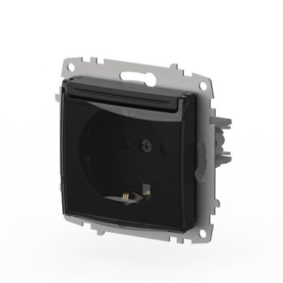 Розетка 1-ая Zena-Vega вантаблэк с заземлением с крышкой EL-BI 609-014800-218