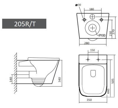Унитаз подвесной  GD-W205T торнадо Grado 