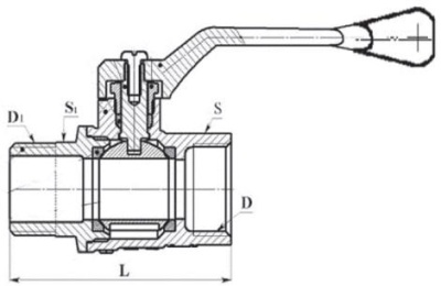 Кран шаровый латунный 1/2" нар.-вн., рычаг, 11Б27п7, Цветлит