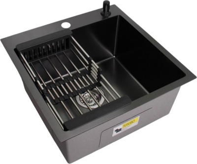 Мойка кухонная WGS-35050BD графит, с сифоном, коландером и дозатором, Wisent