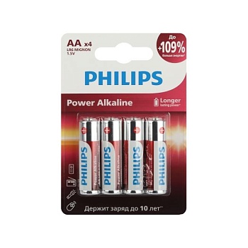 Элемент питания (батарейка) алкалиновый Power Alkaline LR6-4BL PHILIPS LR6P4B/51