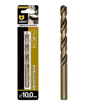 Сверло по нержавеющей стали кобальтовое 10.0 мм, GRAFF