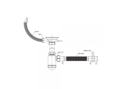 Сифон для мойки d 3 1/2" с гибкой трубой 40х50, металл, GRAND