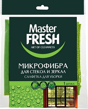 Салфетка для стекол и зеркал 30x30 см, микрофибра, Master FRESH Салфетка для стекол и зеркал 30x30 см, микрофибра, Master FRESH