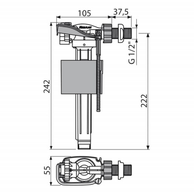 Впускной механизм с металлической резьбой для керамических бачков, боковая подводка, Alcaplast A160-1/2"-BL-01